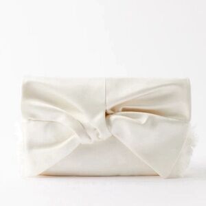 Anya Hindmarch Ivory Satin Fringe Bow Clutch